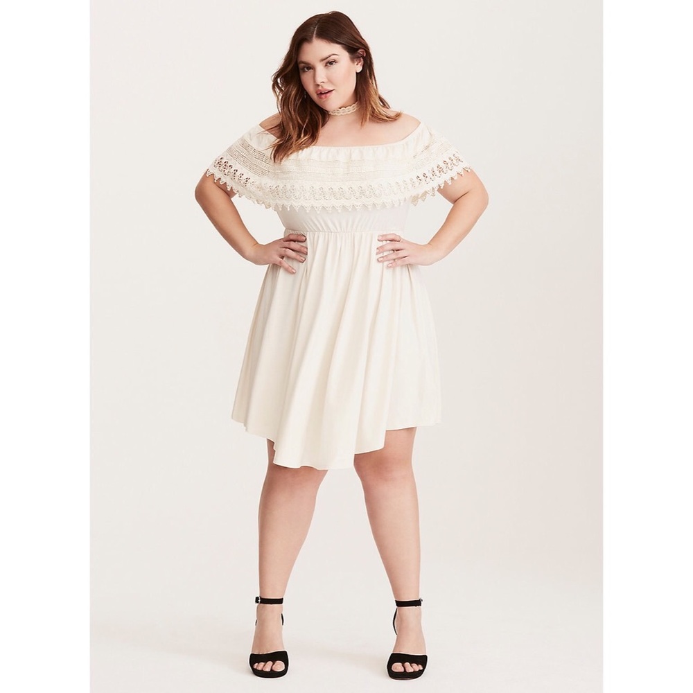 Torrid Size 4 Lace Trim Off Shoulder V-Hem Dress